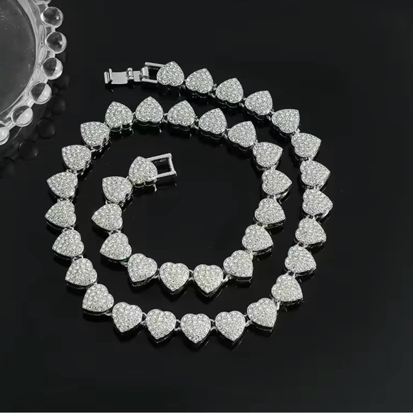 Heart Shape Cubin Chain Necklace Iced Out Men Jewelry 18” - Picture 2 of 11